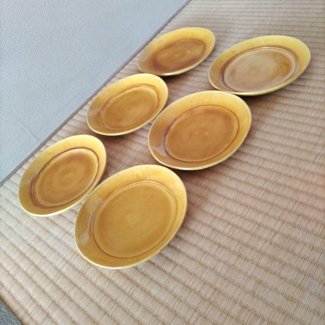 黄交趾　土器皿　 6枚セット
