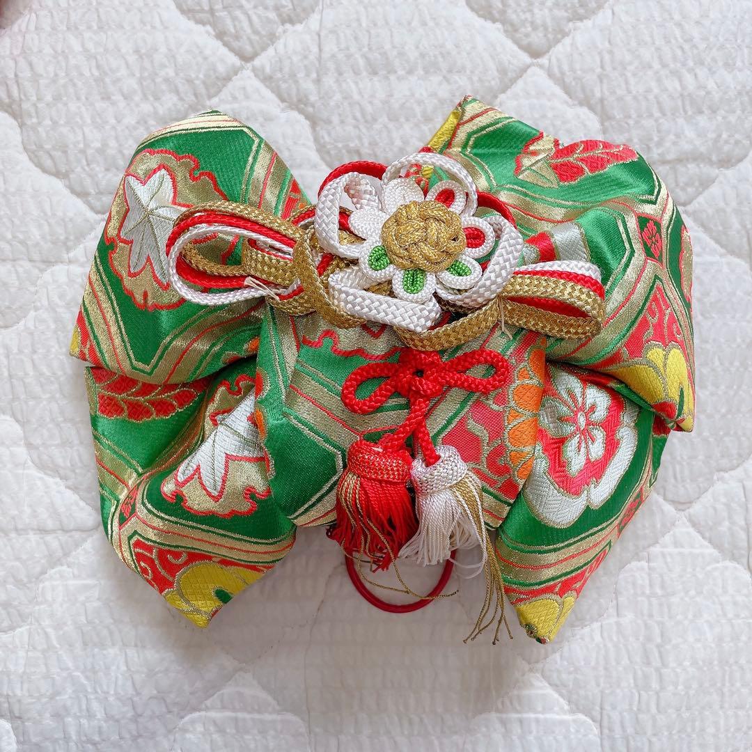 七五三　着物セット 7歳　赤×緑　レトロ