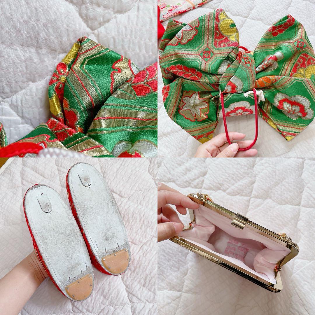 七五三　着物セット 7歳　赤×緑　レトロ