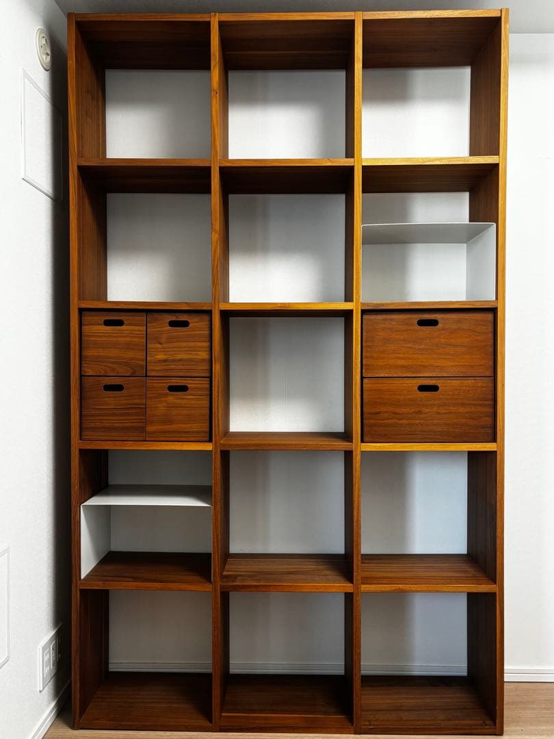 無印良品　スタッキングシェルフ、スタッキングチェスト　ウォールナット材　5段3列