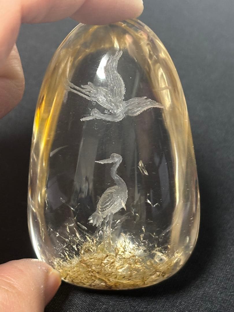 水晶置き物（夫婦鶴）NO411
