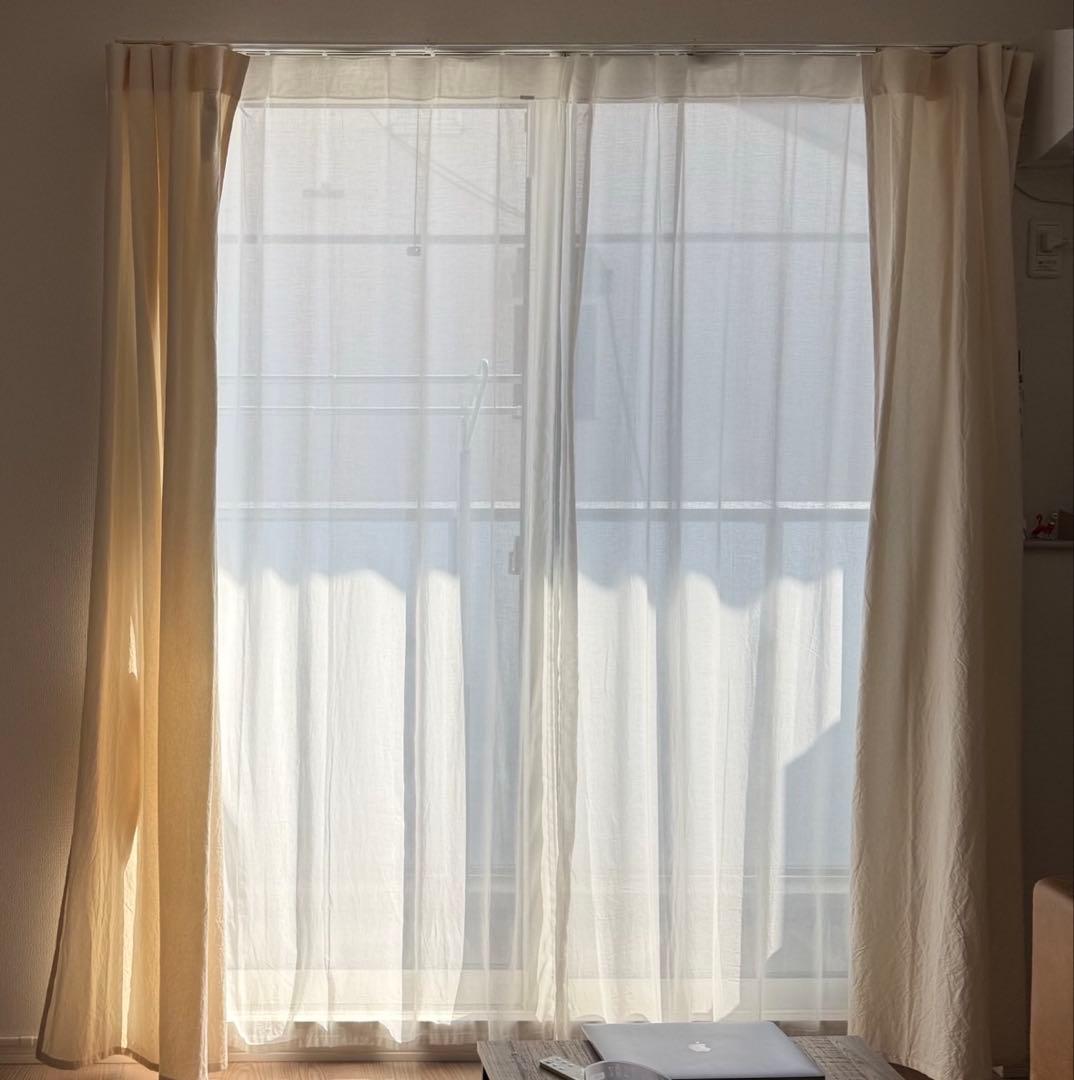 無印　綿ボイルノンプリーツレースカーテン両開き