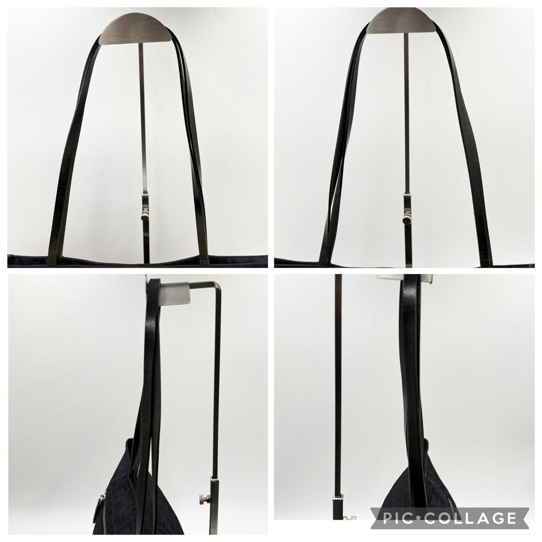 美品✨FENDI トートバッグ FF ロゴ ズッカ柄 ナイロン×レザー 黒