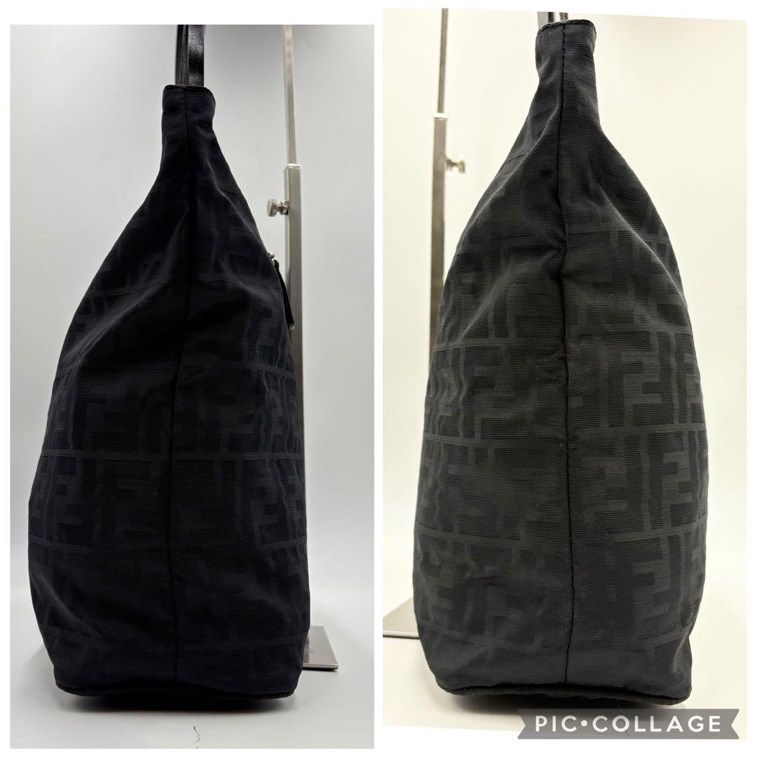 美品✨FENDI トートバッグ FF ロゴ ズッカ柄 ナイロン×レザー 黒