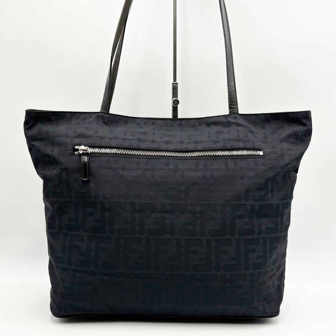 美品✨FENDI トートバッグ FF ロゴ ズッカ柄 ナイロン×レザー 黒