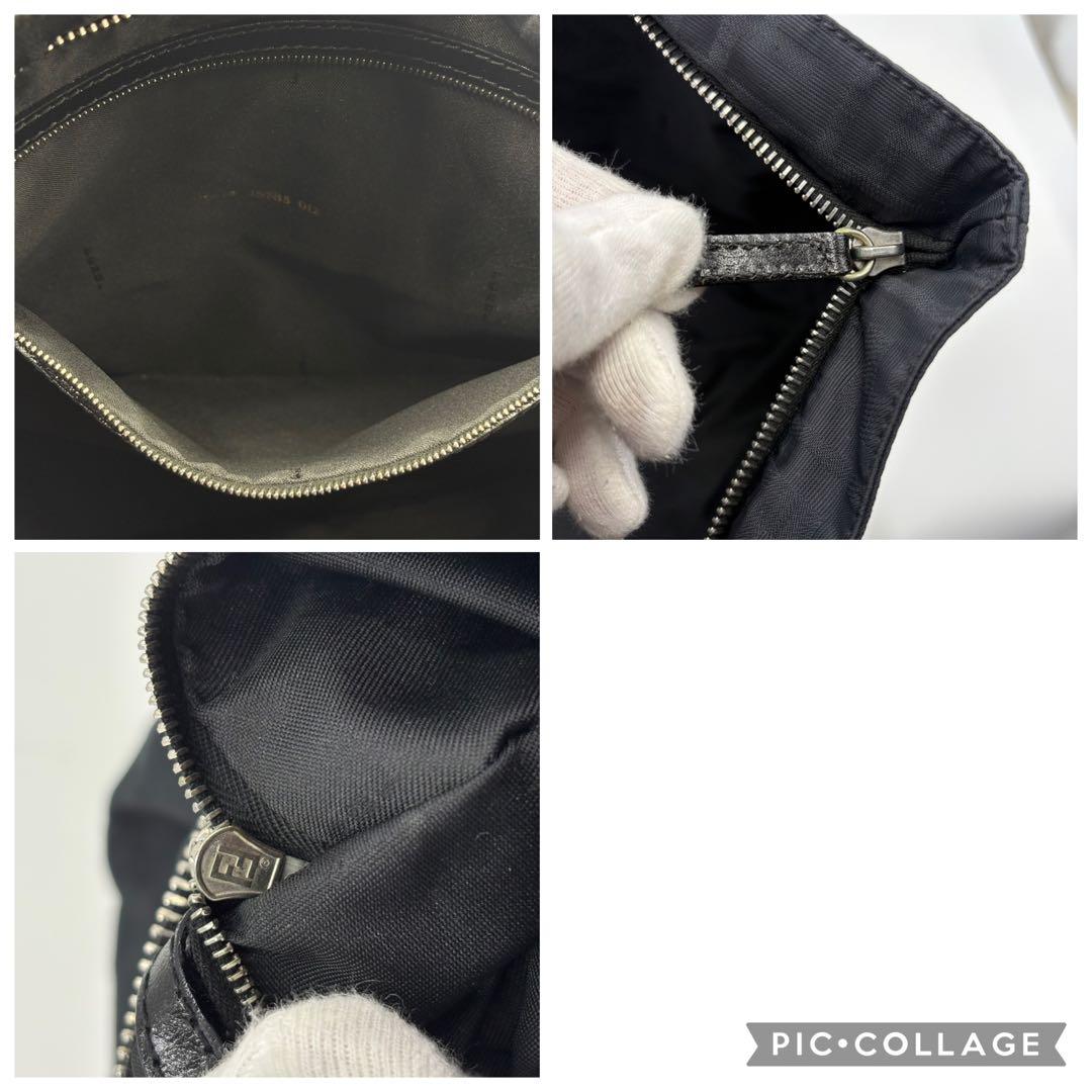 美品✨FENDI トートバッグ FF ロゴ ズッカ柄 ナイロン×レザー 黒