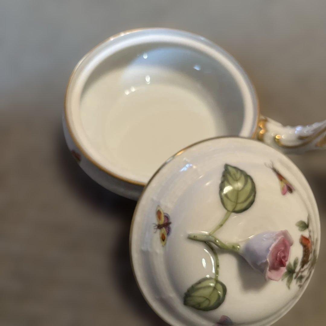 陶器製花鳥デザイン小物入れ