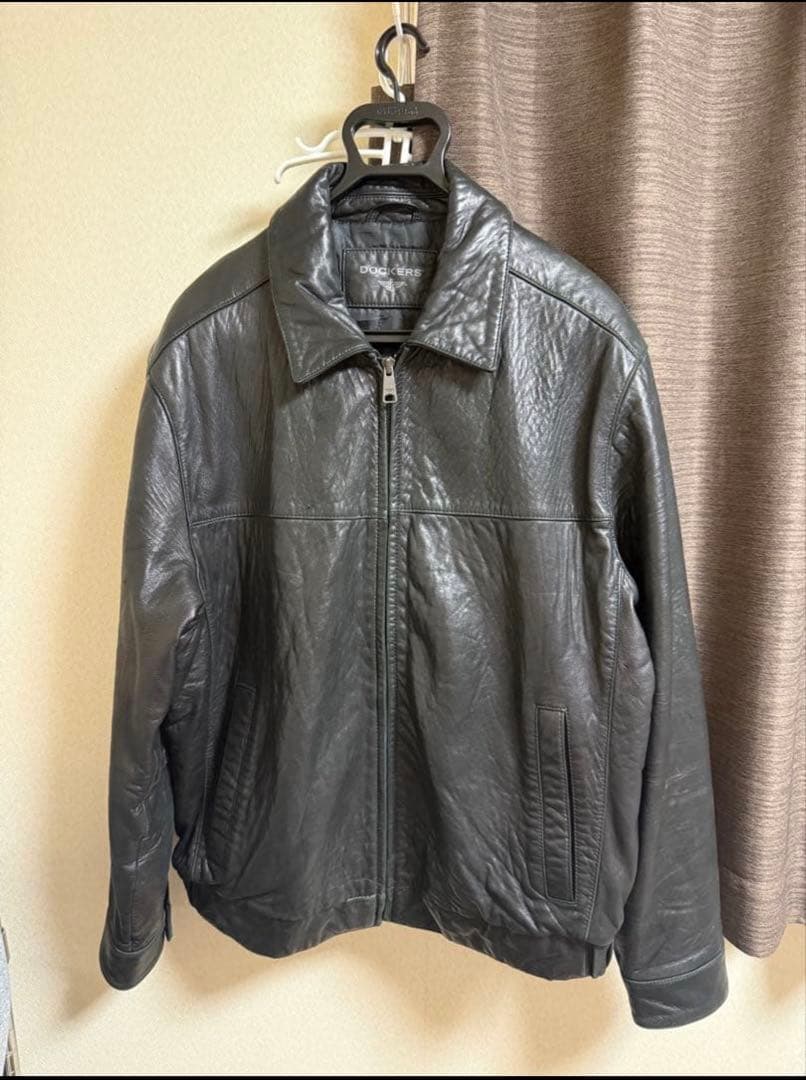 90s DOCKERS黒レザージャケットシープ羊革　革ジャンラムキムタク木村拓哉