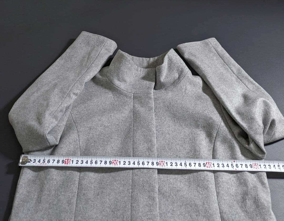 INDIVI／カシミヤ混 スタンドカラーコート 比翼 グレー ベルト付きロング丈