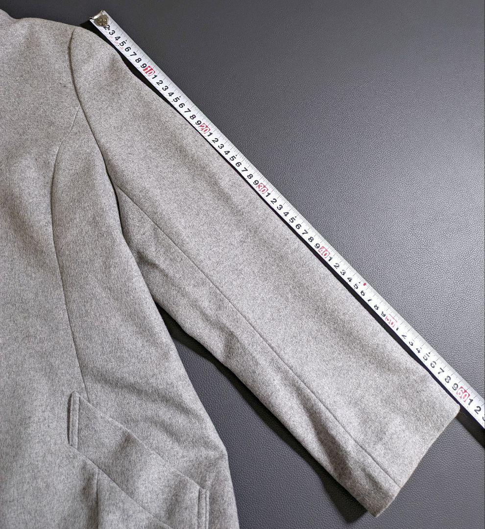 INDIVI／カシミヤ混 スタンドカラーコート 比翼 グレー ベルト付きロング丈