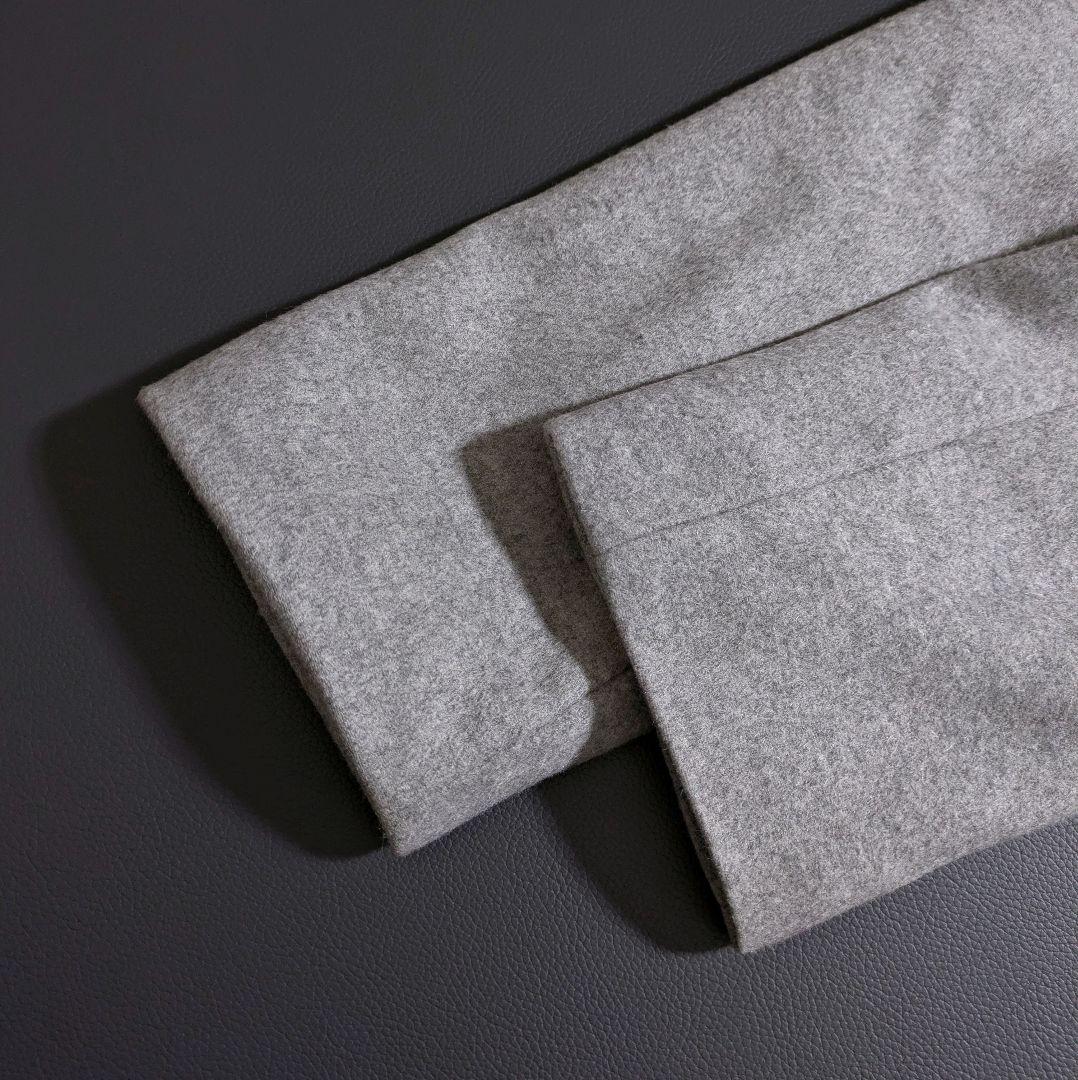 INDIVI／カシミヤ混 スタンドカラーコート 比翼 グレー ベルト付きロング丈