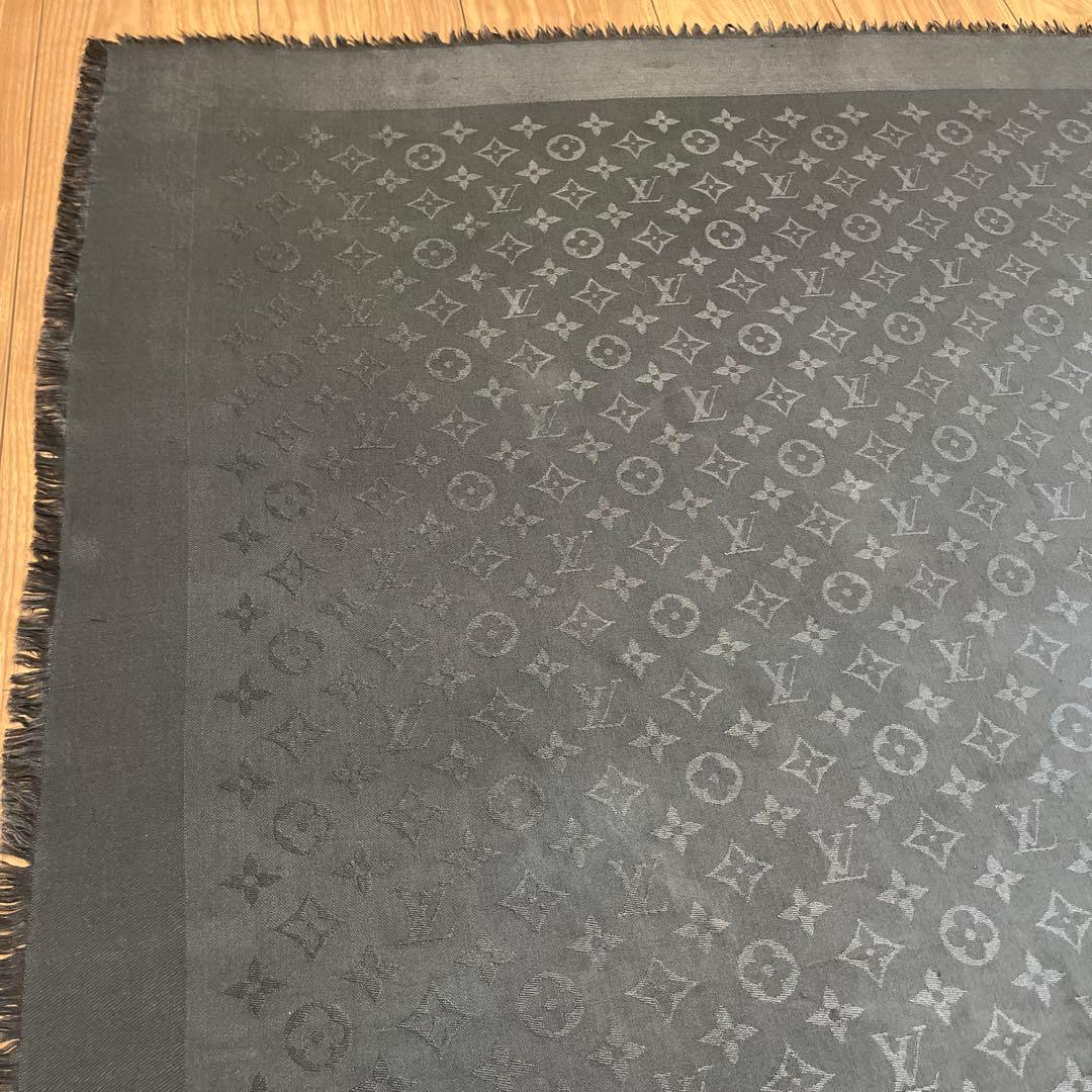 ルイヴィトン　大判ストール　グレー　シルク　ウール　灰色　スカーフ　マフラー