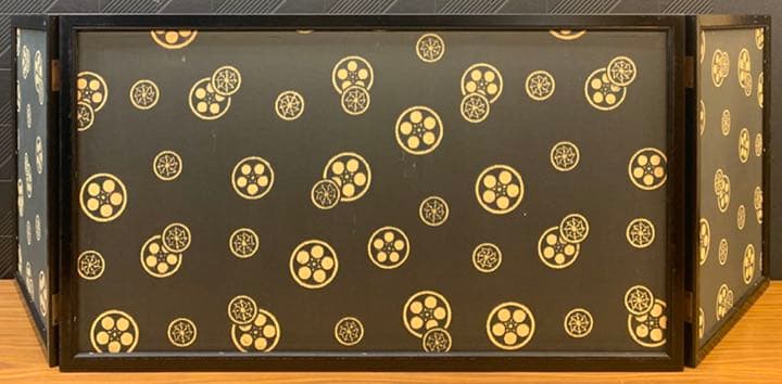 43cm 黒塗り枠三曲屏風  金屏風　雛人形