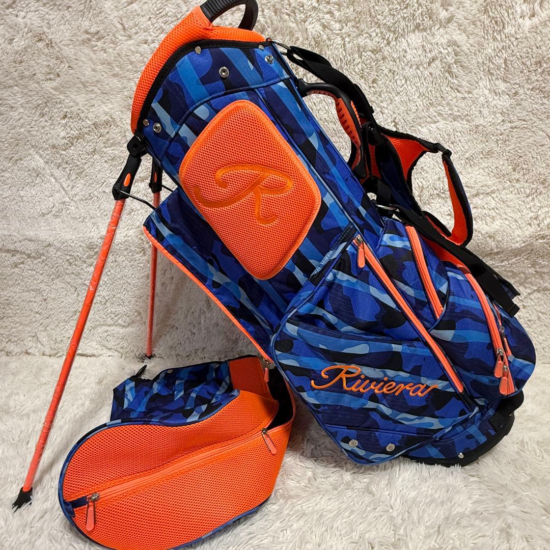 美品　リビエラ　スタンド式迷彩柄キャディバッグ　NAVY迷彩
