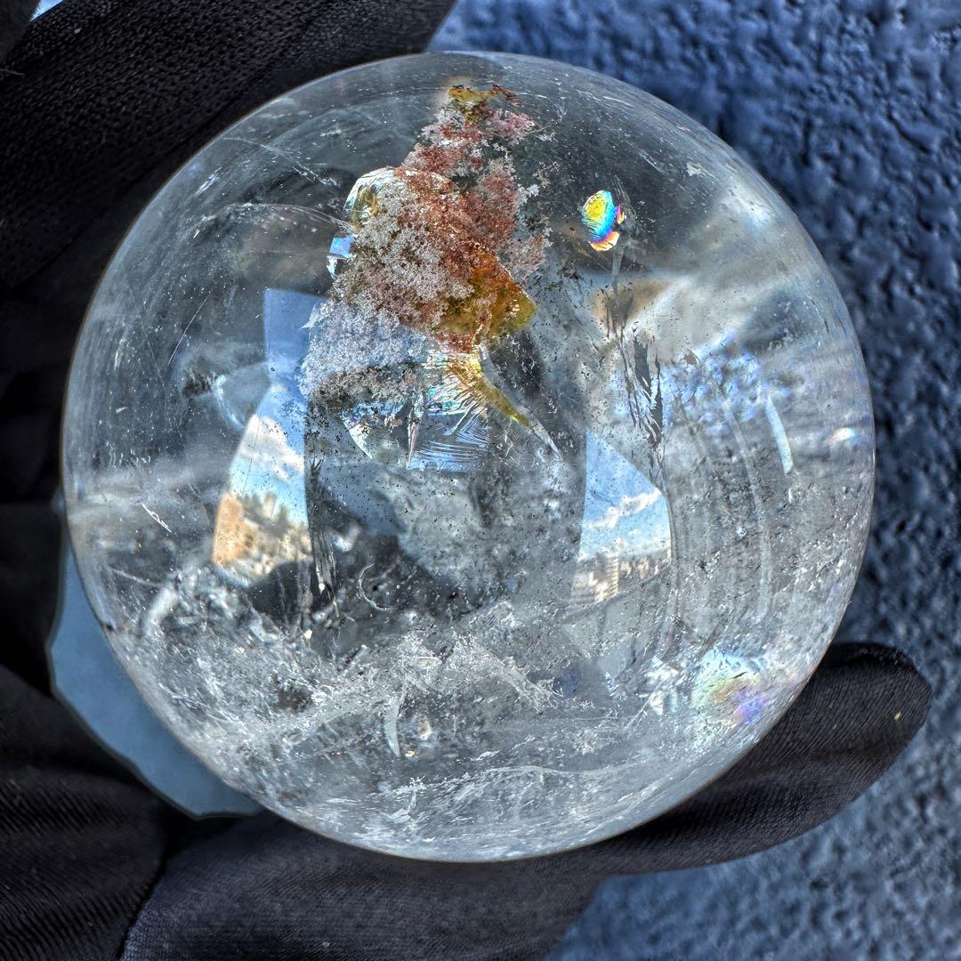 ヒマラヤ水晶☆ガーデンクォーツ共生 丸玉レインボー☆天然石☆パワー浄化A1310