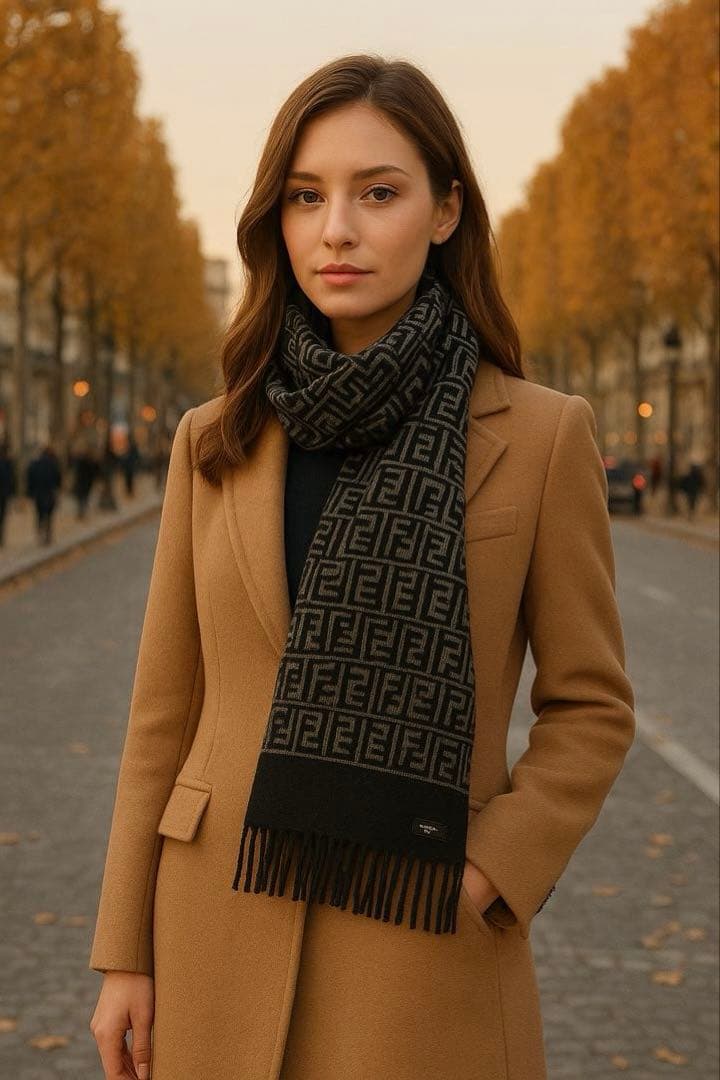 ✨FENDI フェンディズッカ柄 FFロゴマフラー ウール 男女兼用リバーシブル