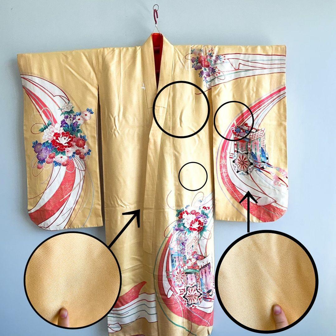 セット　七五三７歳女の子　着物＆作り帯＆袖なし長襦袢＆小物　クリーム色　花御所