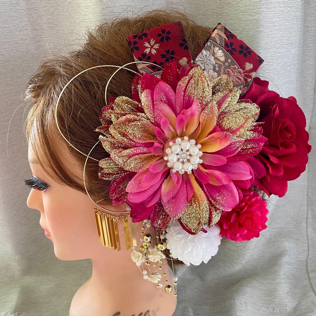 ピンク　和装髪飾り　成人式髪飾り　振袖髪飾り　着物髪飾り　色打掛髪飾り　結婚式