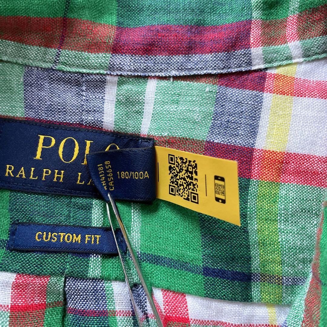 試着のみ　ポロラルフローレン XL リネン100% BDシャツ　ポニー　マドラス