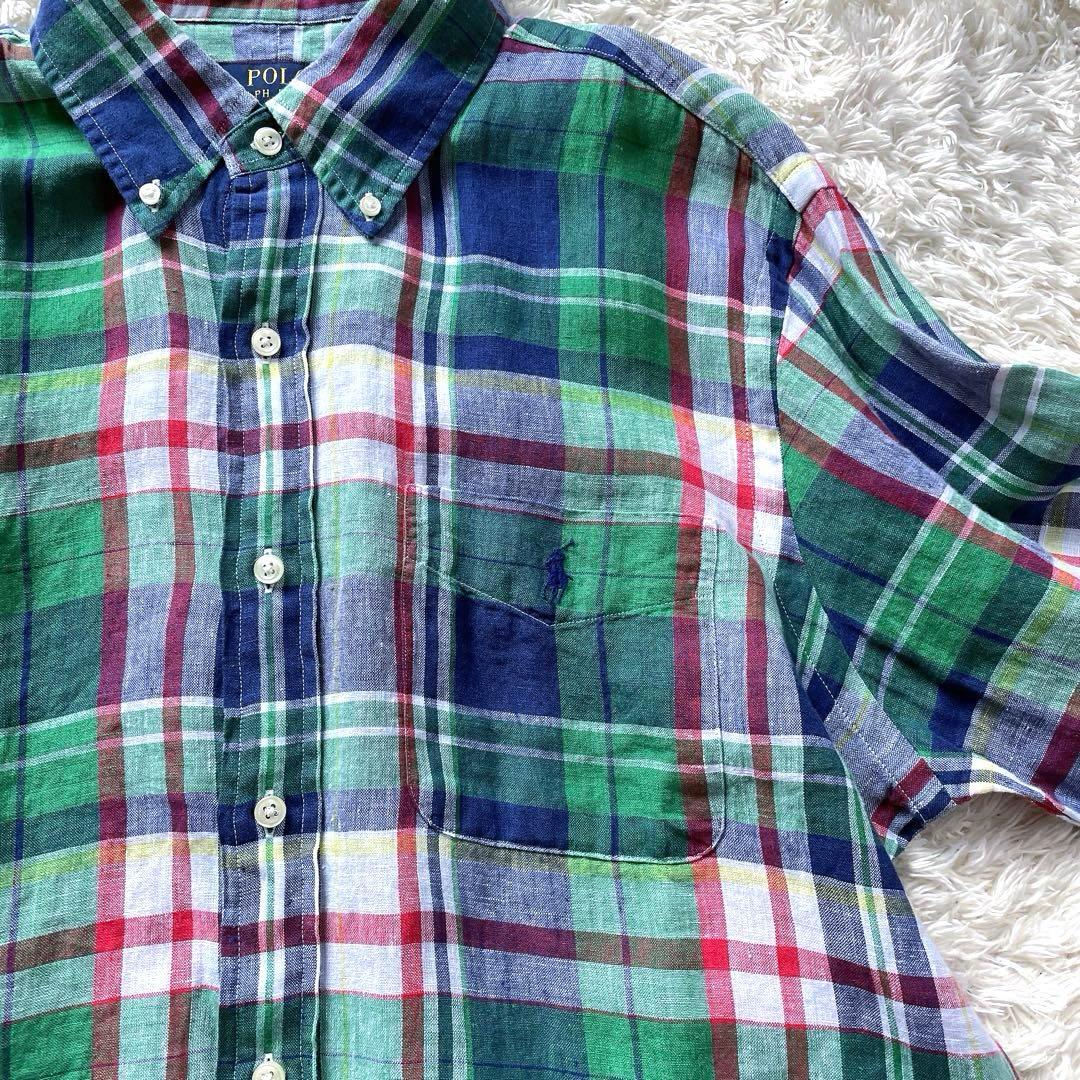 試着のみ　ポロラルフローレン XL リネン100% BDシャツ　ポニー　マドラス