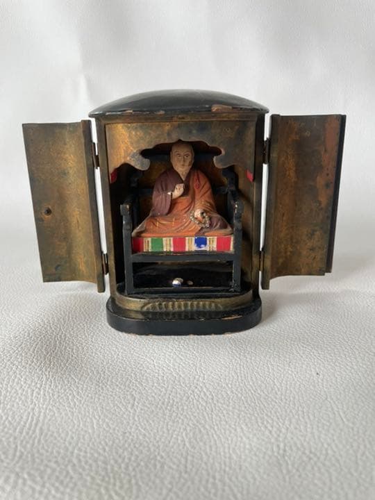 観音扉 木箱ケース入り 真言宗 開祖 弘法大師 空海 仏像 金銅独鈷杵 無し