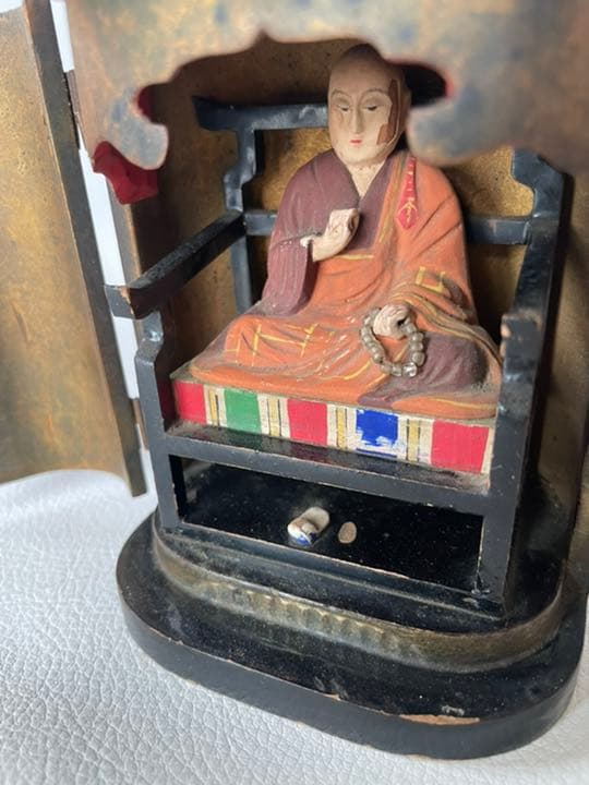 観音扉 木箱ケース入り 真言宗 開祖 弘法大師 空海 仏像 金銅独鈷杵 無し