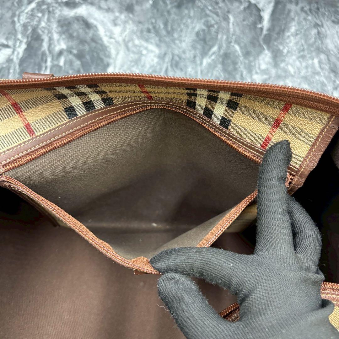 大容量 バーバリーズ ノバチェック ボストンバッグ PVC ホースロゴ