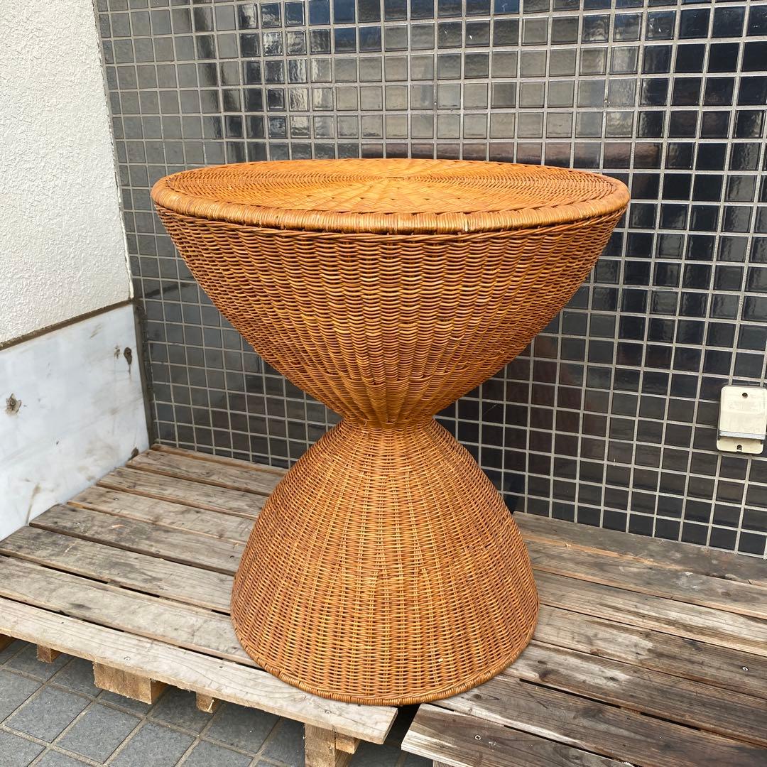 ラタン ヴィンテージダテーブル インテリア ガラス天板 店舗什器