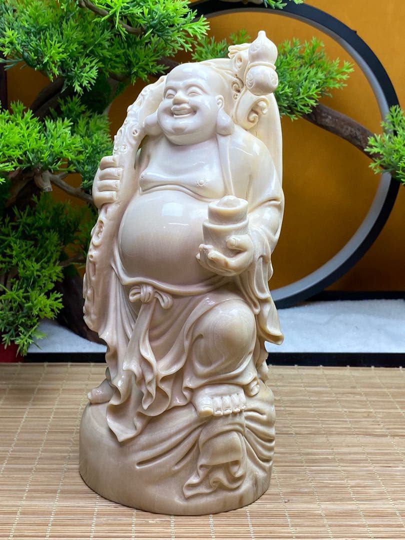 天然マンモス牙美しい手作り弥勒仏 置物