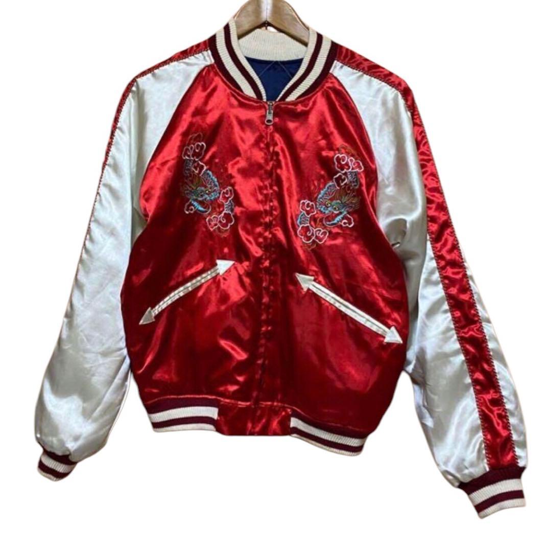 ヴィンテージ 虎 タイガー 竜 七福神刺繍 YKK回転 リバーシブル スカジャン