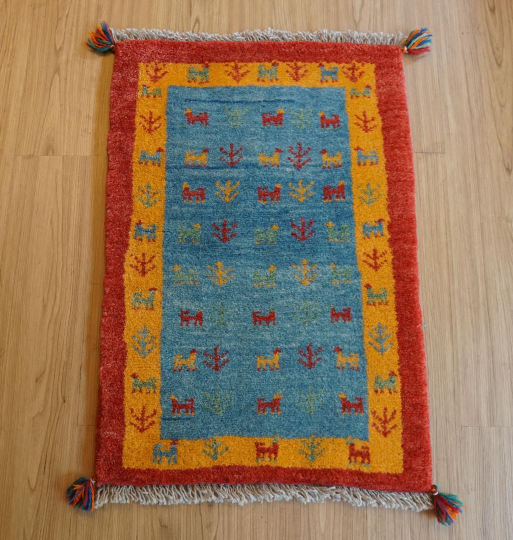 80×52cm ペルシャ絨毯 手織り ギャッベ アマレ族 ギャベ