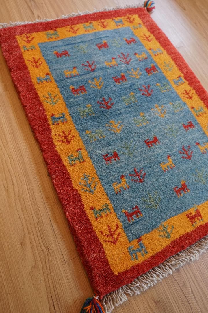 80×52cm ペルシャ絨毯 手織り ギャッベ アマレ族 ギャベ