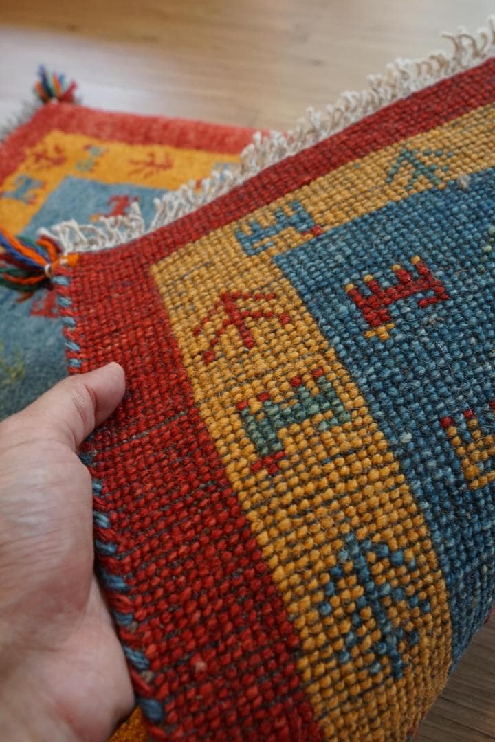 80×52cm ペルシャ絨毯 手織り ギャッベ アマレ族 ギャベ