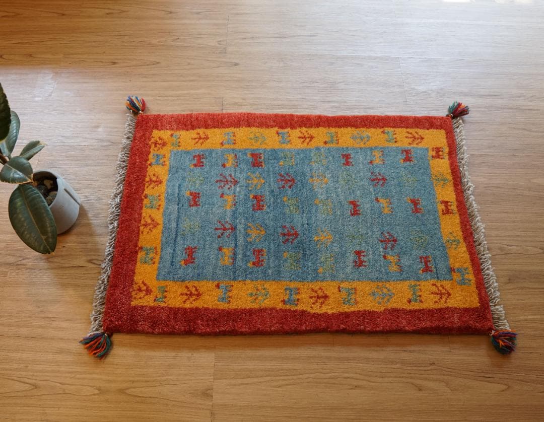 80×52cm ペルシャ絨毯 手織り ギャッベ アマレ族 ギャベ