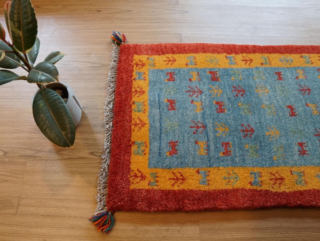 80×52cm ペルシャ絨毯 手織り ギャッベ アマレ族 ギャベ