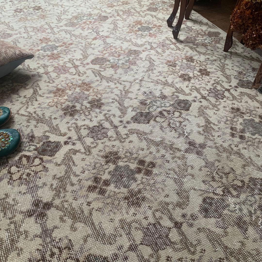 トルコヴィンテージラグ　206×119 フラワー　均等モロッカンタイル　ブラウン