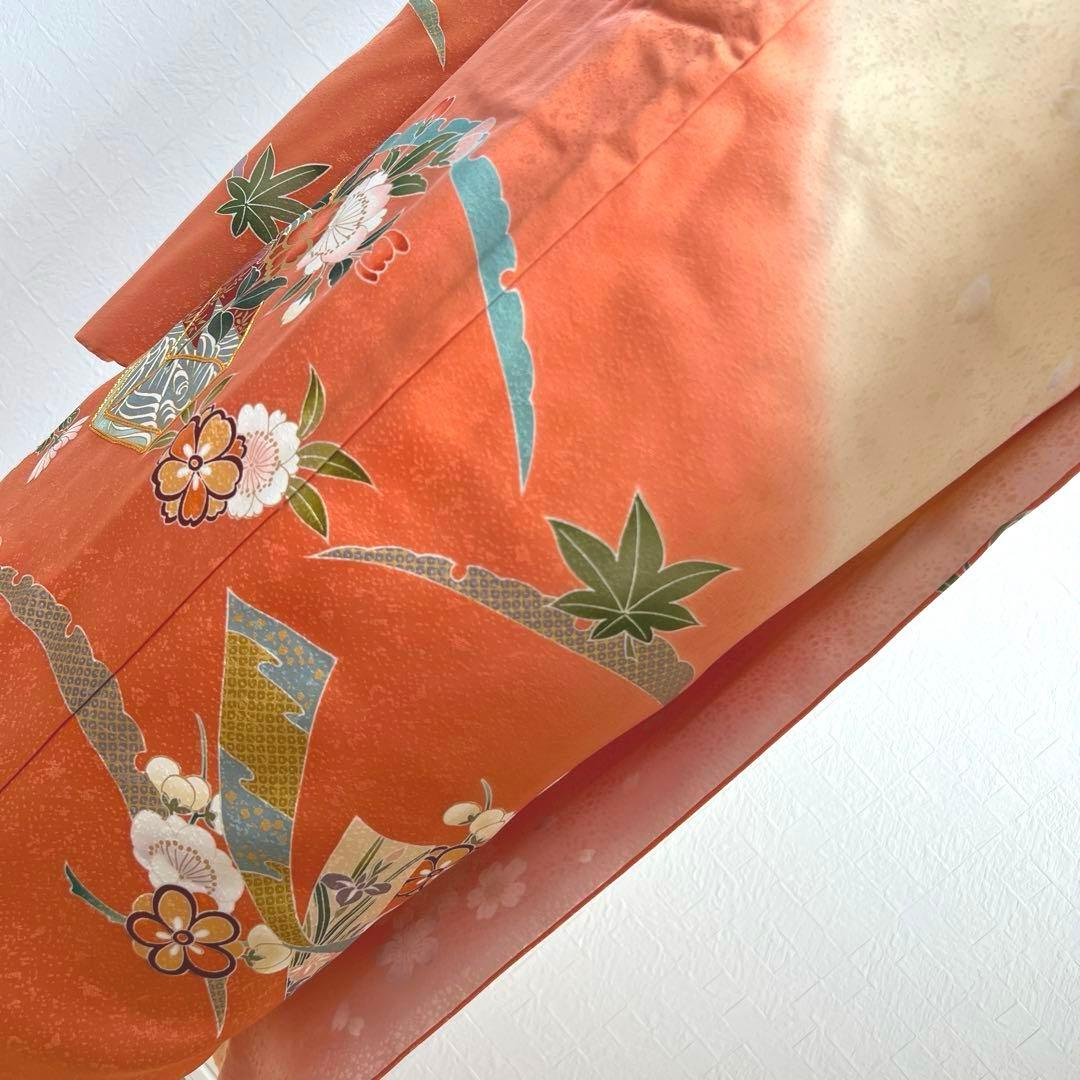 486 振袖フルセット 正絹 渋桃 クリーム 金彩 駒刺繍 暈し染め 長身さん