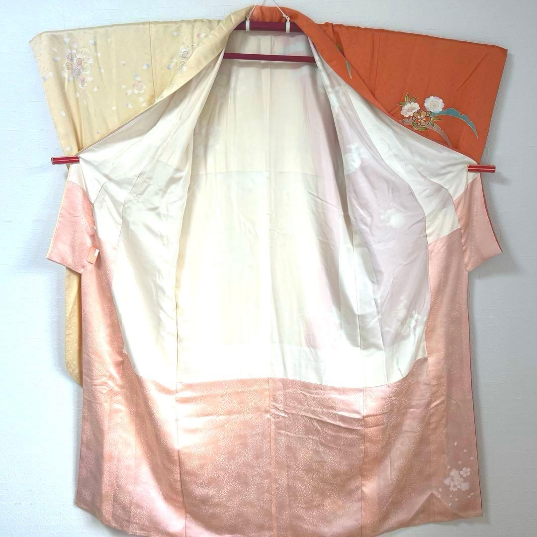 486 振袖フルセット 正絹 渋桃 クリーム 金彩 駒刺繍 暈し染め 長身さん