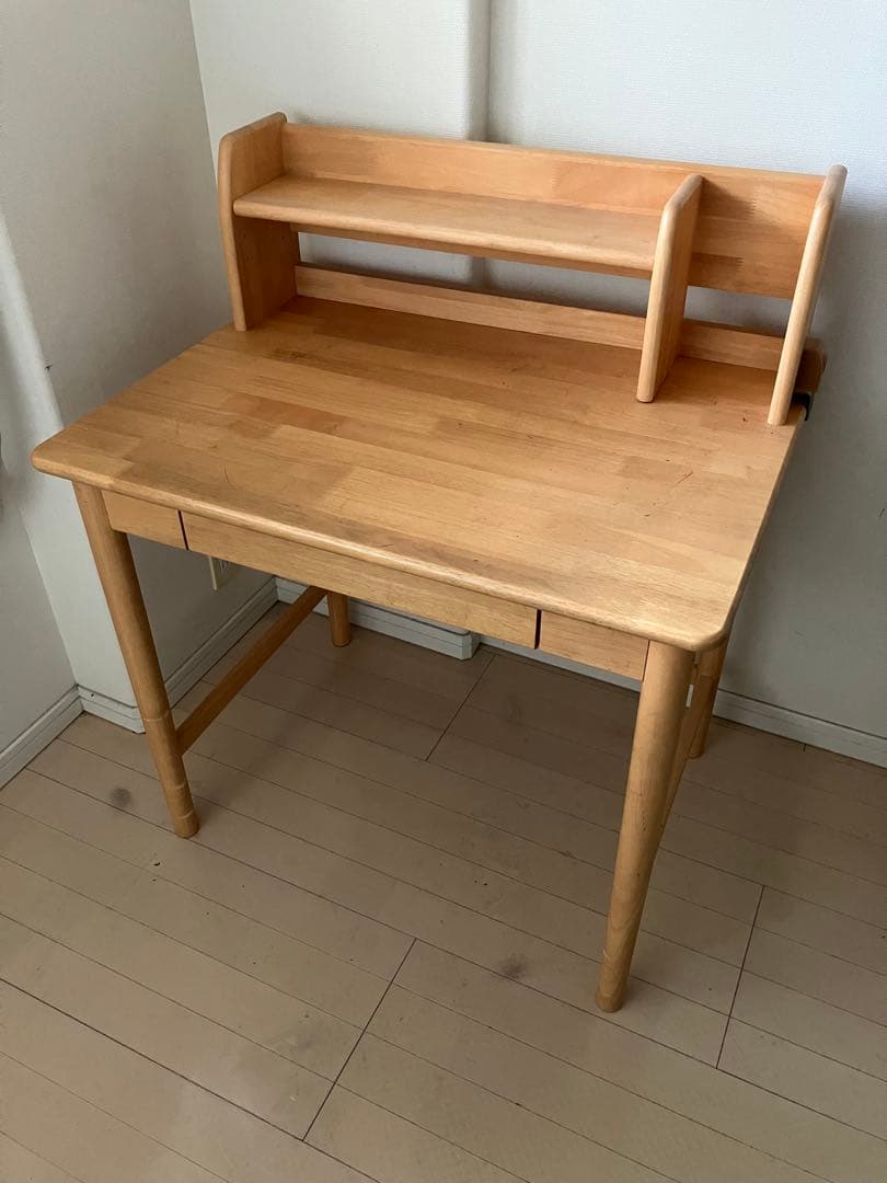 ナチュラルウッドデスク 上棚付き