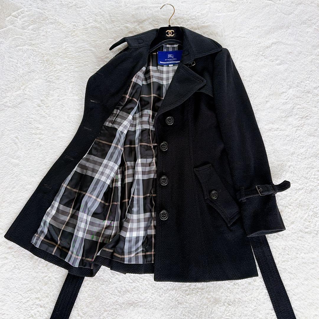 クリーニングタグ付き✨【バーバリーブルーレーベル】アンゴラウールコート 40 黒