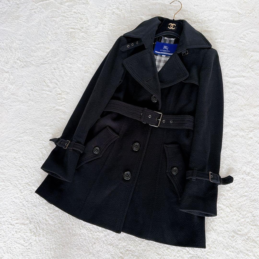 クリーニングタグ付き✨【バーバリーブルーレーベル】アンゴラウールコート 40 黒
