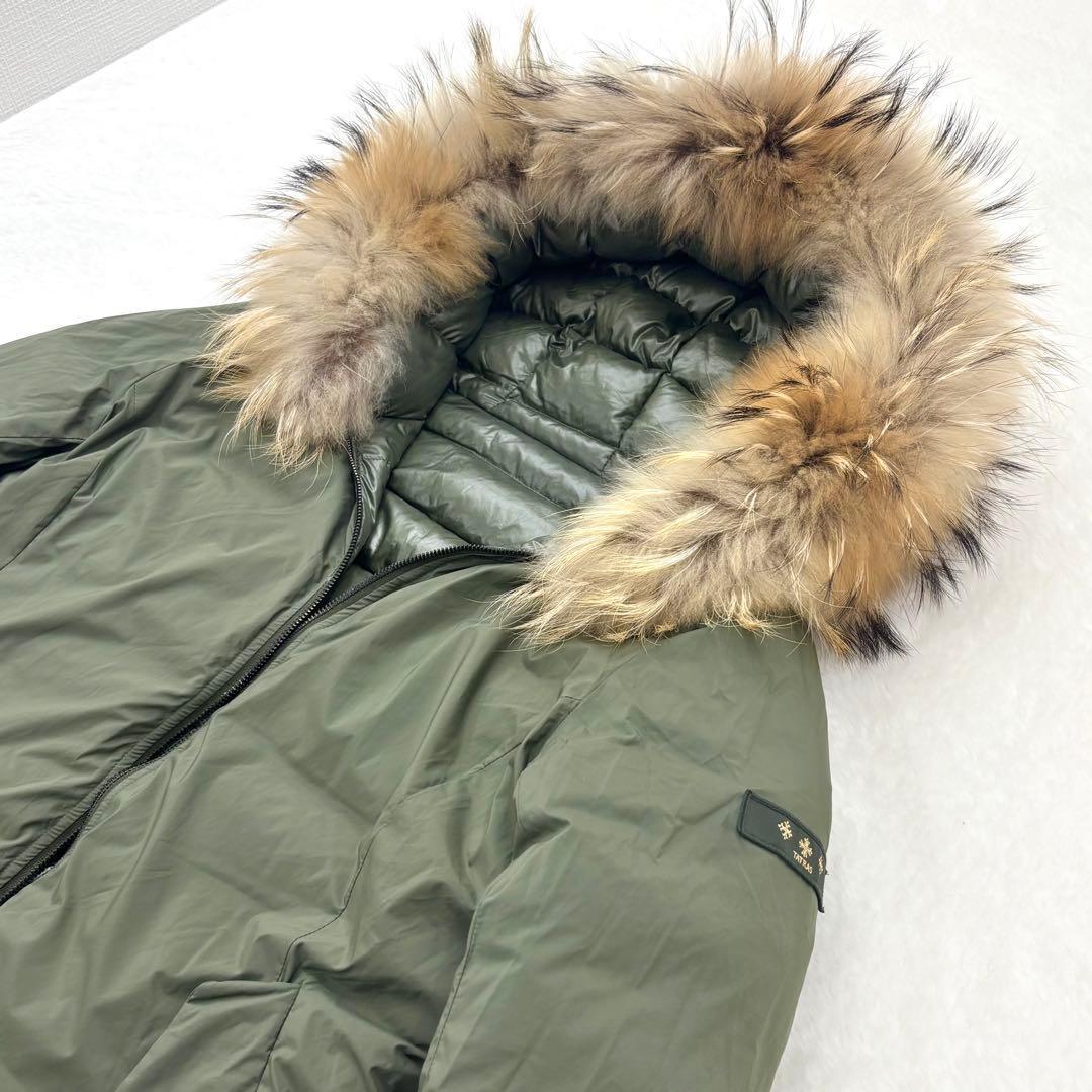 美品　タトラス　リバーシブル　ダウン　ロング丈　ファー　Aライン　光沢　カーキ