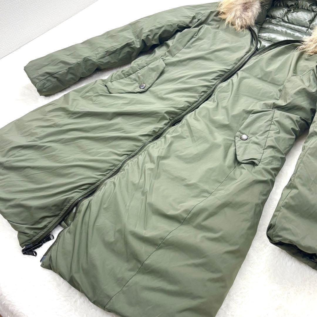 美品　タトラス　リバーシブル　ダウン　ロング丈　ファー　Aライン　光沢　カーキ