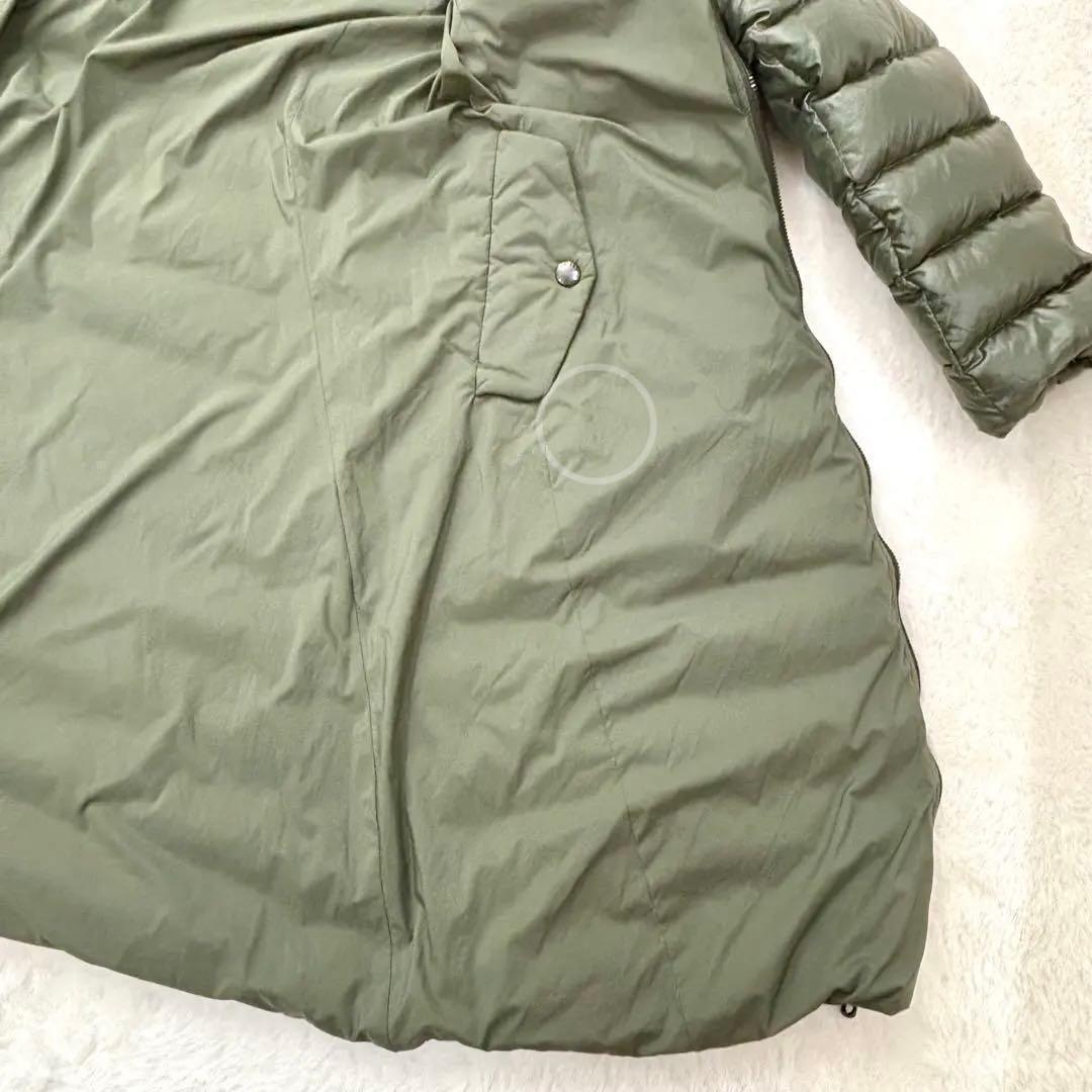 美品　タトラス　リバーシブル　ダウン　ロング丈　ファー　Aライン　光沢　カーキ