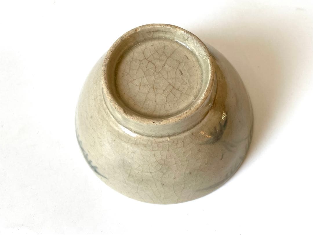 骨董　アンティーク　染付　瀬戸　瀬戸染付　陶胎染付　笹文様　飯茶碗　太白手