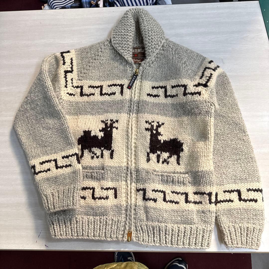 Kanata カナタ カウチンセーター トナカイ柄 カナダ製 ハンドニット