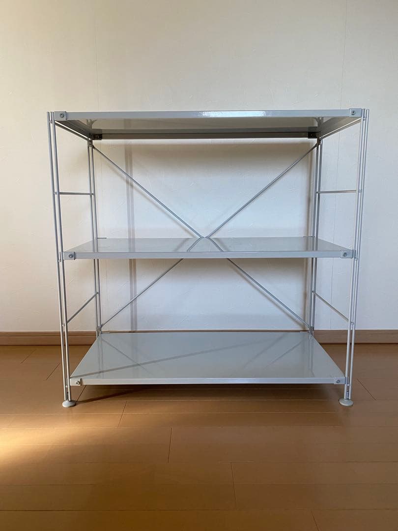 無印良品　スチールユニットシェルフ・スチール棚セット　ワイド　小　ライトグレー