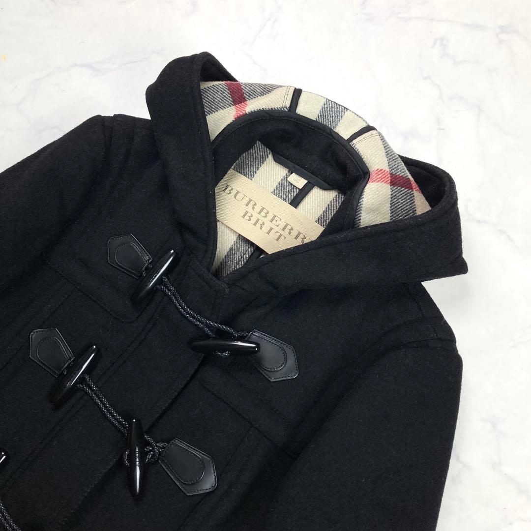 未使用級 バーバリーブリット ショート ダッフルコート　黒 メガネチェック