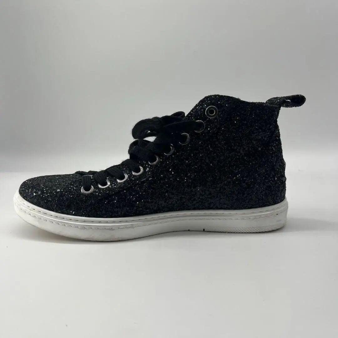 16153✨美品✨ジミーチュウ グリッター ラメ ハイカットスニーカー 黒 42