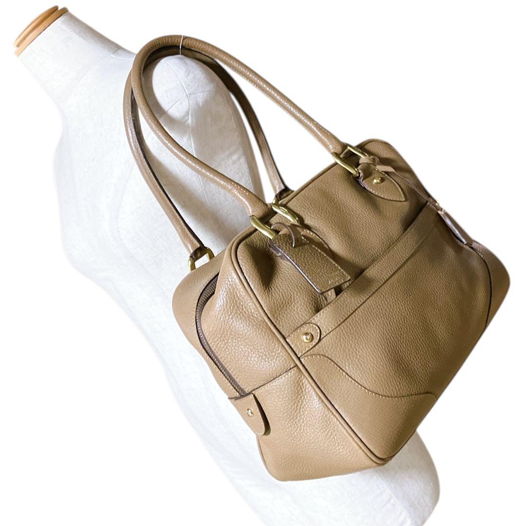 J&M DAVIDSON 肩掛け可 自立 ミア ボストンバッグ ライトブラウン